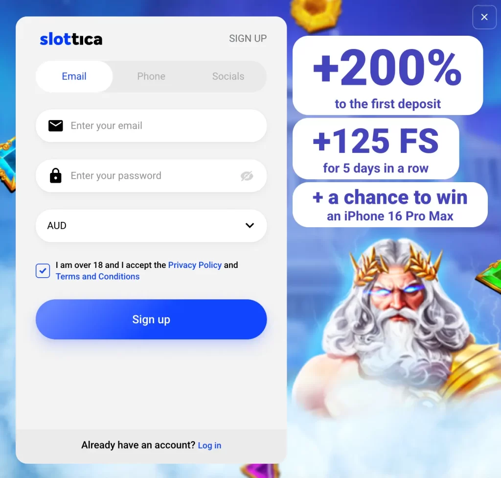 Slottica Create an Account