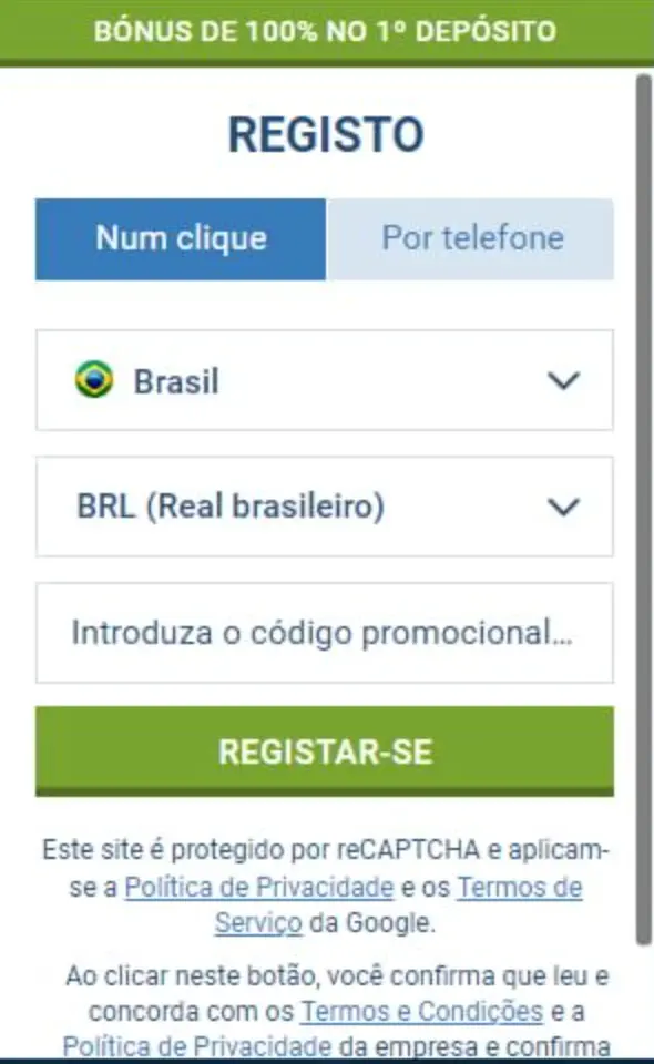 Registro no cassino 1xBet