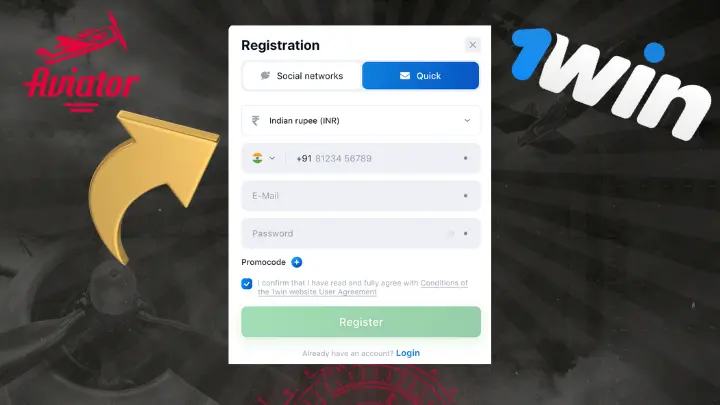 1win sign up via One click option